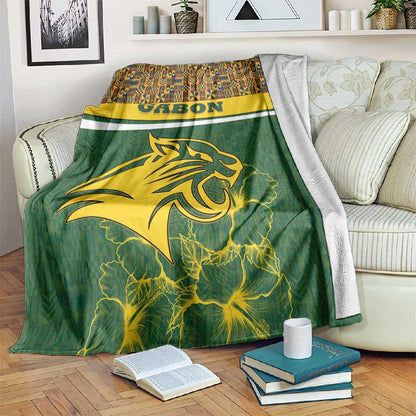 Gabon Blanket - Tribal Print and Fierce Panther Graphic in National Flag Colors