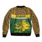 Gabon Bomber Jacket - Tribal Print and Fierce Panther Graphic in National Flag Colors