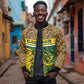 Gabon Bomber Jacket - Tribal Print and Fierce Panther Graphic in National Flag Colors