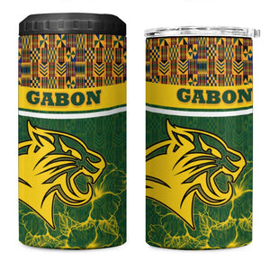Gabon 4 in 1 Can Cooler Tumbler - Tribal Print and Fierce Panther Graphic in National Flag Colors