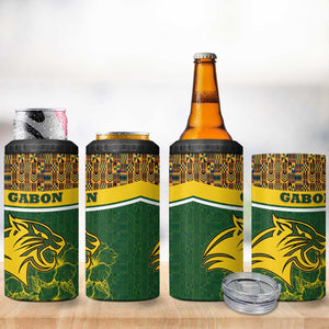 Gabon 4 in 1 Can Cooler Tumbler - Tribal Print and Fierce Panther Graphic in National Flag Colors