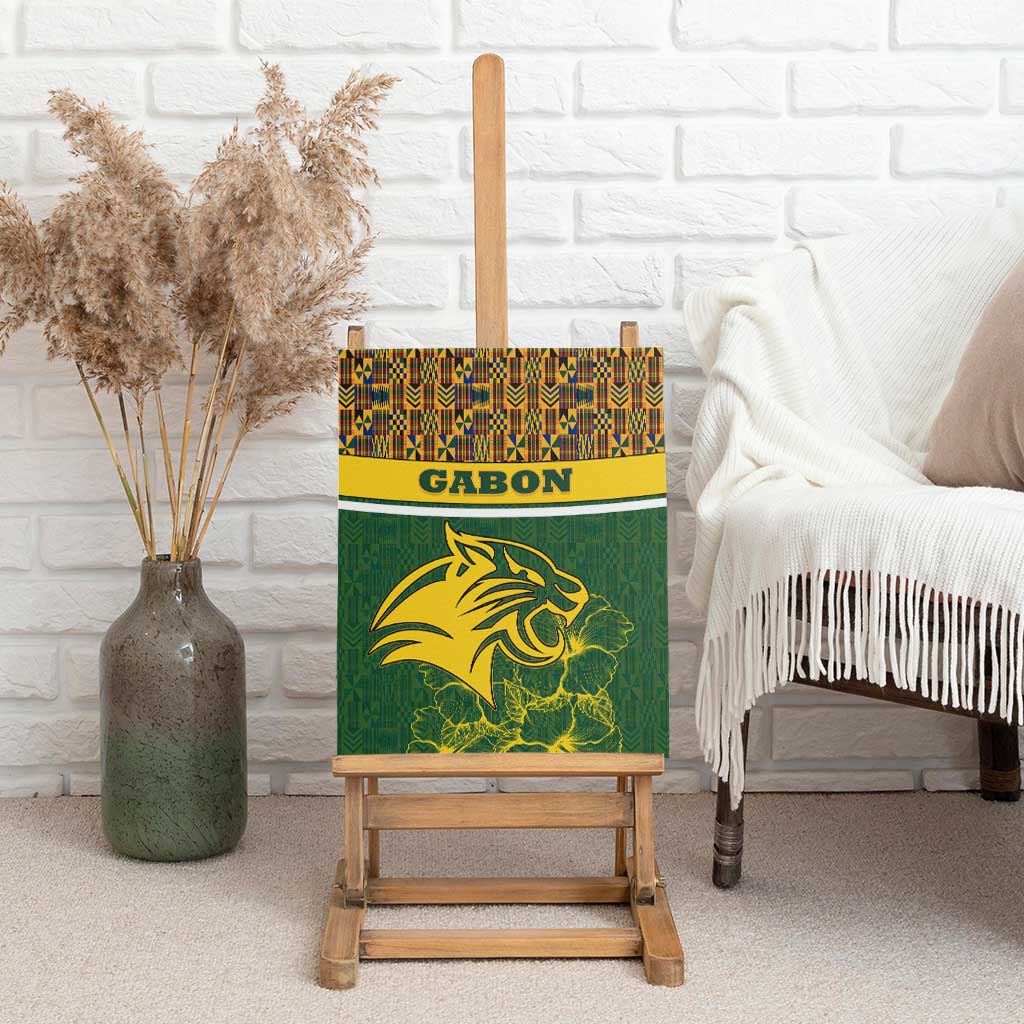 Gabon Canvas Wall Art - Tribal Print and Fierce Panther Graphic in National Flag Colors