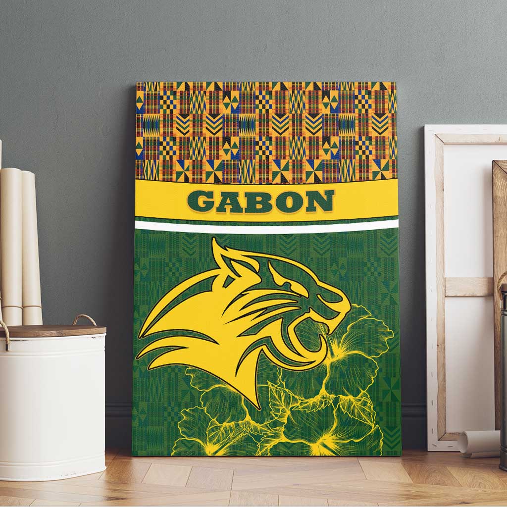 Gabon Canvas Wall Art - Tribal Print and Fierce Panther Graphic in National Flag Colors
