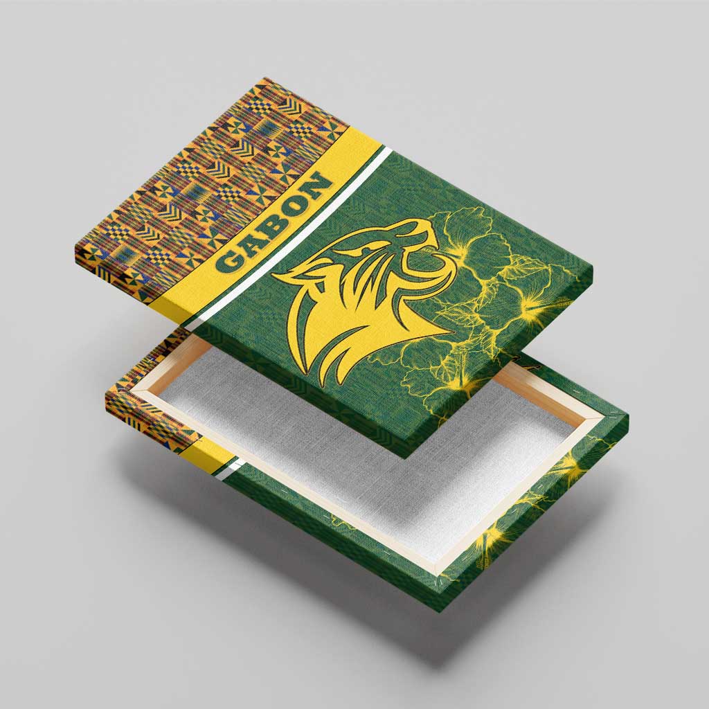 Gabon Canvas Wall Art - Tribal Print and Fierce Panther Graphic in National Flag Colors
