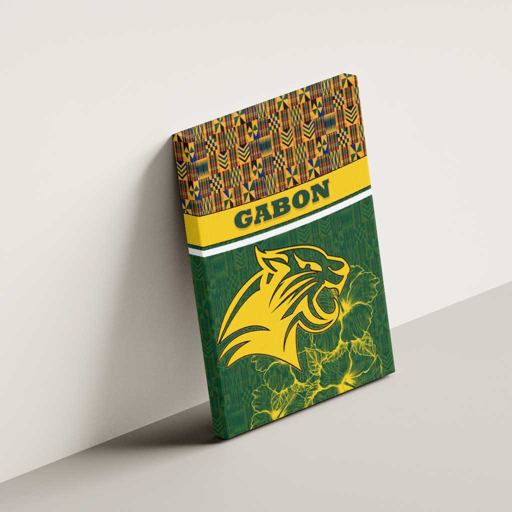 Gabon Canvas Wall Art - Tribal Print and Fierce Panther Graphic in National Flag Colors