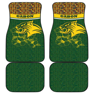 Gabon Car Mats - Tribal Print and Fierce Panther Graphic in National Flag Colors