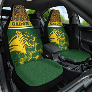 Gabon Car Seat Cover - Tribal Print and Fierce Panther Graphic in National Flag Colors