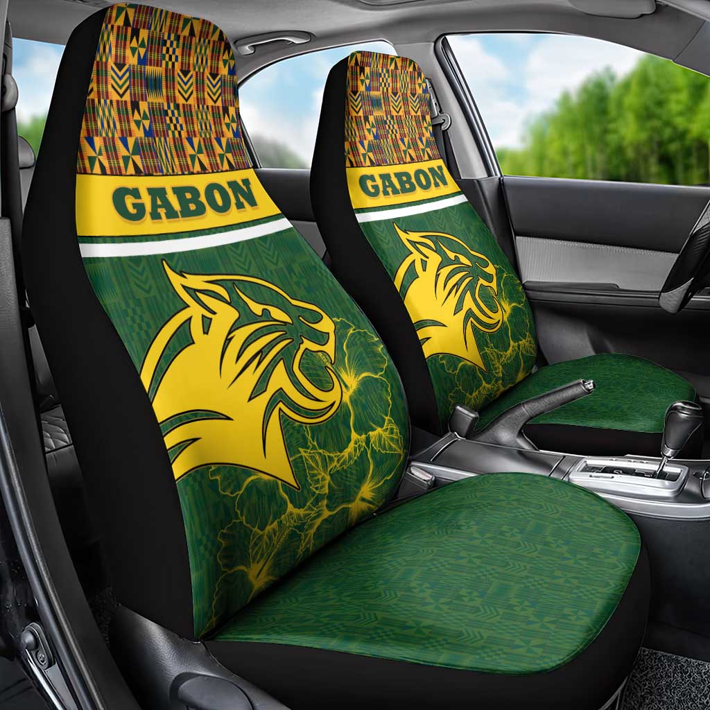 Gabon Car Seat Cover - Tribal Print and Fierce Panther Graphic in National Flag Colors