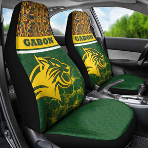 Gabon Car Seat Cover - Tribal Print and Fierce Panther Graphic in National Flag Colors