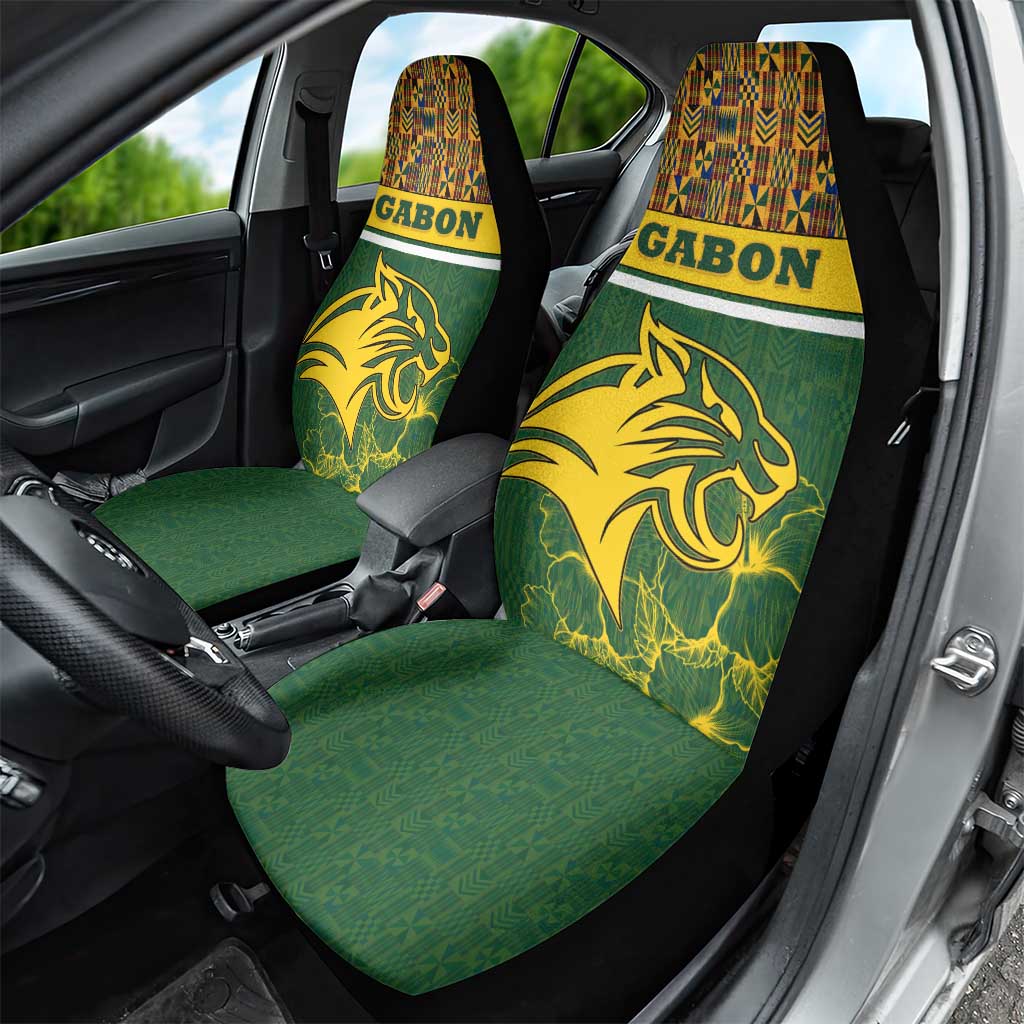 Gabon Car Seat Cover - Tribal Print and Fierce Panther Graphic in National Flag Colors
