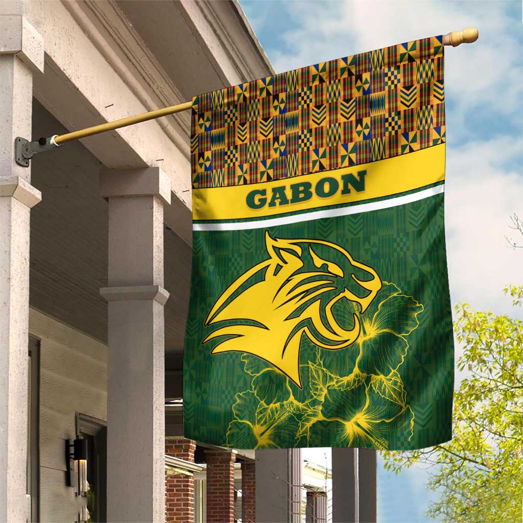 Gabon Garden Flag - Tribal Print and Fierce Panther Graphic in National Flag Colors