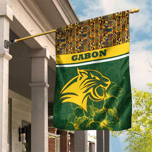 Gabon Garden Flag - Tribal Print and Fierce Panther Graphic in National Flag Colors