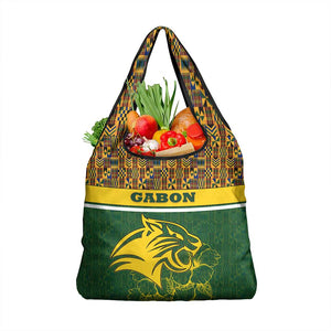 Gabon Grocery Bag - Tribal Print and Fierce Panther Graphic in National Flag Colors