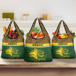 Gabon Grocery Bag - Tribal Print and Fierce Panther Graphic in National Flag Colors