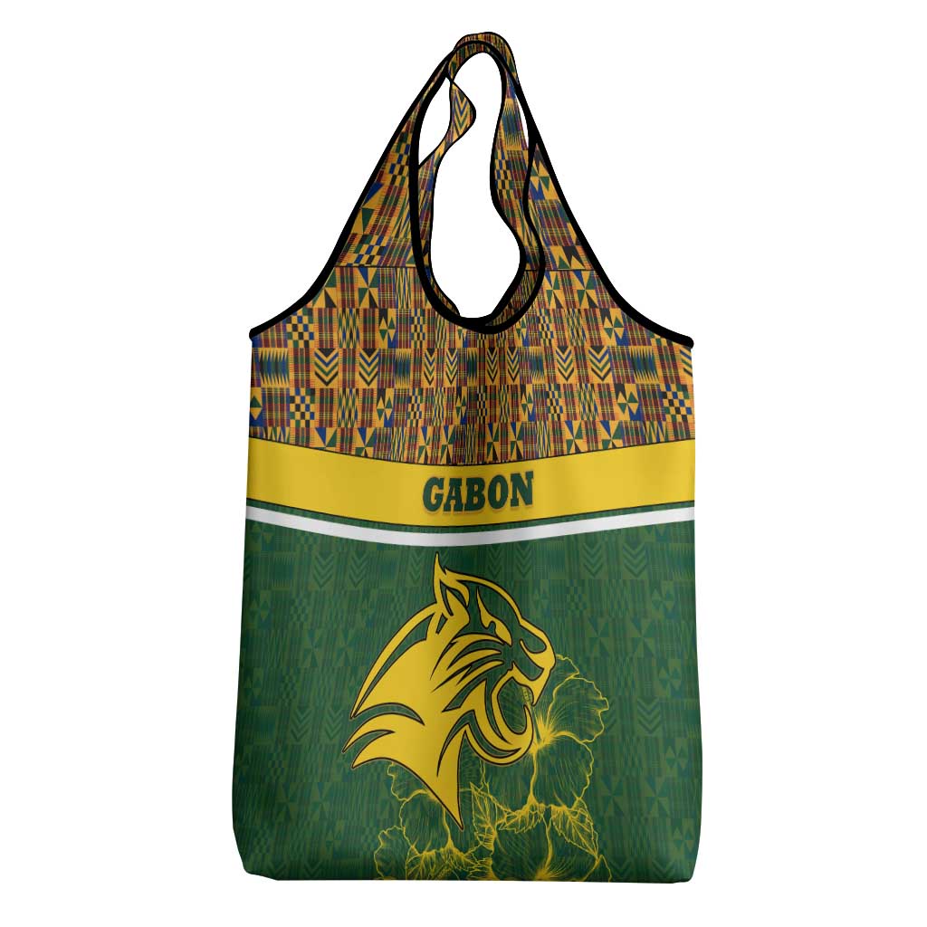 Gabon Grocery Bag - Tribal Print and Fierce Panther Graphic in National Flag Colors