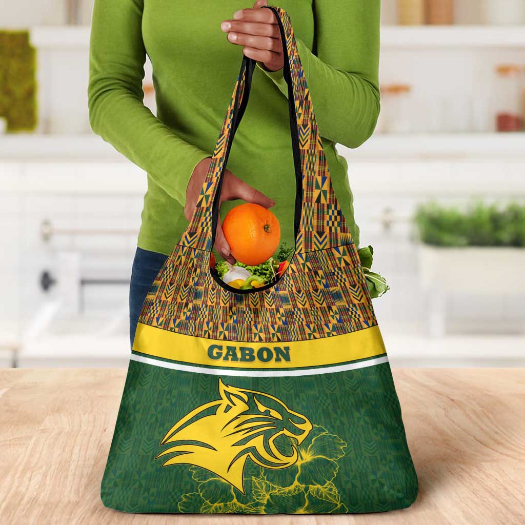 Gabon Grocery Bag - Tribal Print and Fierce Panther Graphic in National Flag Colors