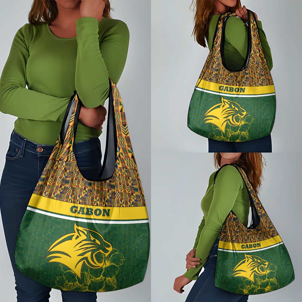 Gabon Grocery Bag - Tribal Print and Fierce Panther Graphic in National Flag Colors