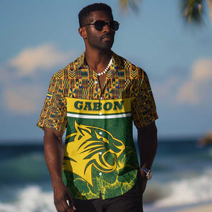 Gabon Hawaiian Shirt - Tribal Print and Fierce Panther Graphic in National Flag Colors