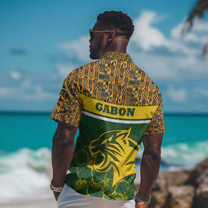 Gabon Hawaiian Shirt - Tribal Print and Fierce Panther Graphic in National Flag Colors