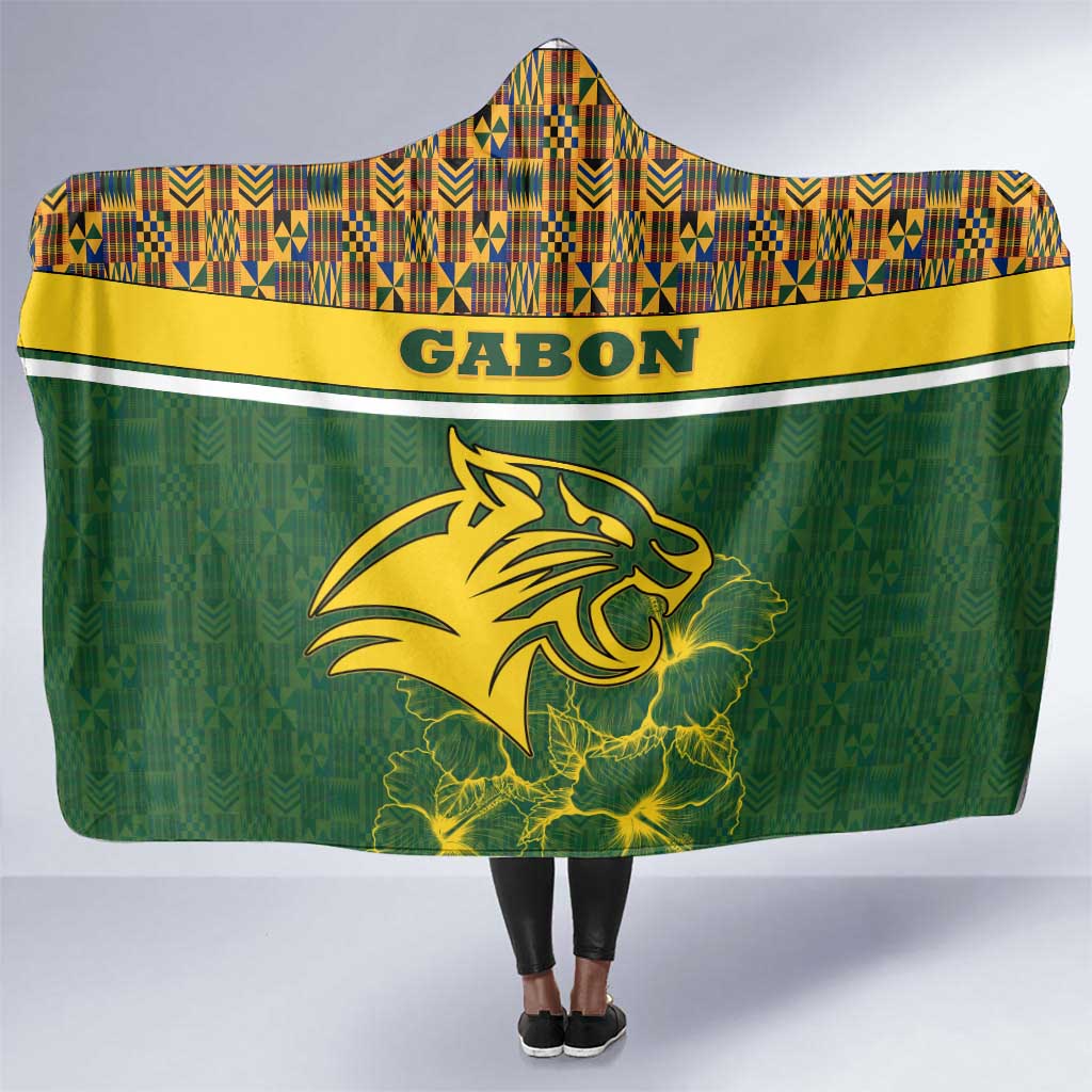 Gabon Hooded Blanket - Tribal Print and Fierce Panther Graphic in National Flag Colors