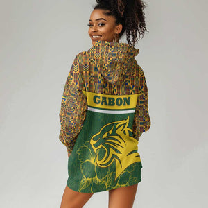 Gabon Hoodie Dress - Tribal Print and Fierce Panther Graphic in National Flag Colors