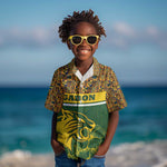 Gabon Kid Hawaiian Shirt - Tribal Print and Fierce Panther Graphic in National Flag Colors