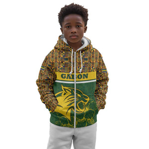 Gabon Kid Hoodie - Tribal Print and Fierce Panther Graphic in National Flag Colors