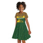Gabon Kid Short Sleeve Dress - Tribal Print and Fierce Panther Graphic in National Flag Colors