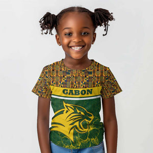 Gabon Kid T shirt - Tribal Print and Fierce Panther Graphic in National Flag Colors