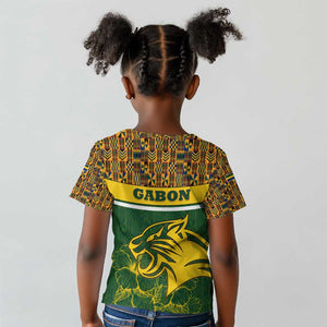 Gabon Kid T shirt - Tribal Print and Fierce Panther Graphic in National Flag Colors