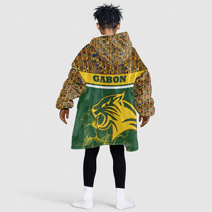 Gabon Kid Wearable Blanket Hoodie - Tribal Print and Fierce Panther Graphic in National Flag Colors