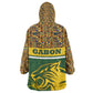 Gabon Kid Wearable Blanket Hoodie - Tribal Print and Fierce Panther Graphic in National Flag Colors