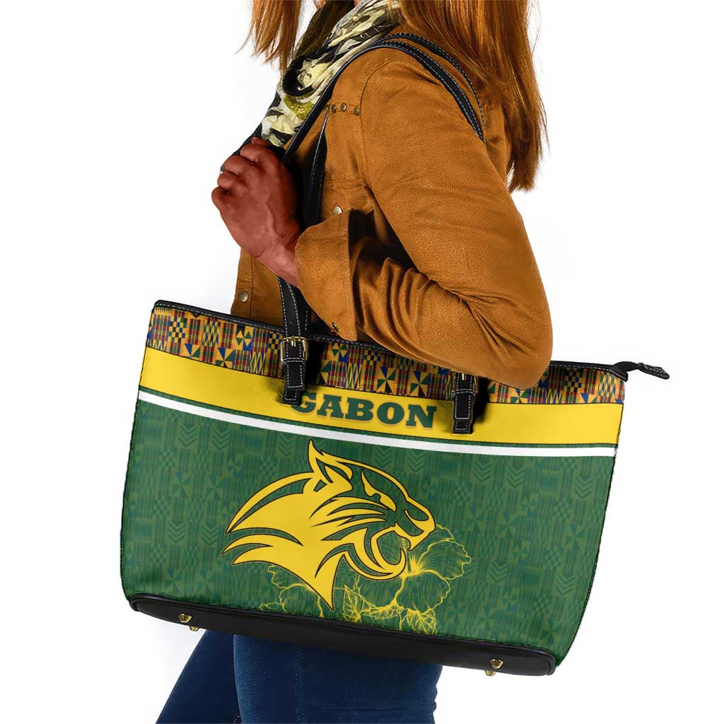 Gabon Leather Tote Bag - Tribal Print and Fierce Panther Graphic in National Flag Colors