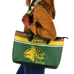 Gabon Leather Tote Bag - Tribal Print and Fierce Panther Graphic in National Flag Colors
