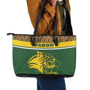 Gabon Leather Tote Bag - Tribal Print and Fierce Panther Graphic in National Flag Colors
