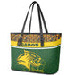 Gabon Leather Tote Bag - Tribal Print and Fierce Panther Graphic in National Flag Colors