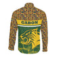 Gabon Long Sleeve Button Shirt - Tribal Print and Fierce Panther Graphic in National Flag Colors