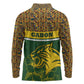 Gabon Long Sleeve Polo Shirt - Tribal Print and Fierce Panther Graphic in National Flag Colors
