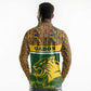 Gabon Long Sleeve Polo Shirt - Tribal Print and Fierce Panther Graphic in National Flag Colors