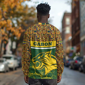 Gabon Long Sleeve Shirt - Tribal Print and Fierce Panther Graphic in National Flag Colors