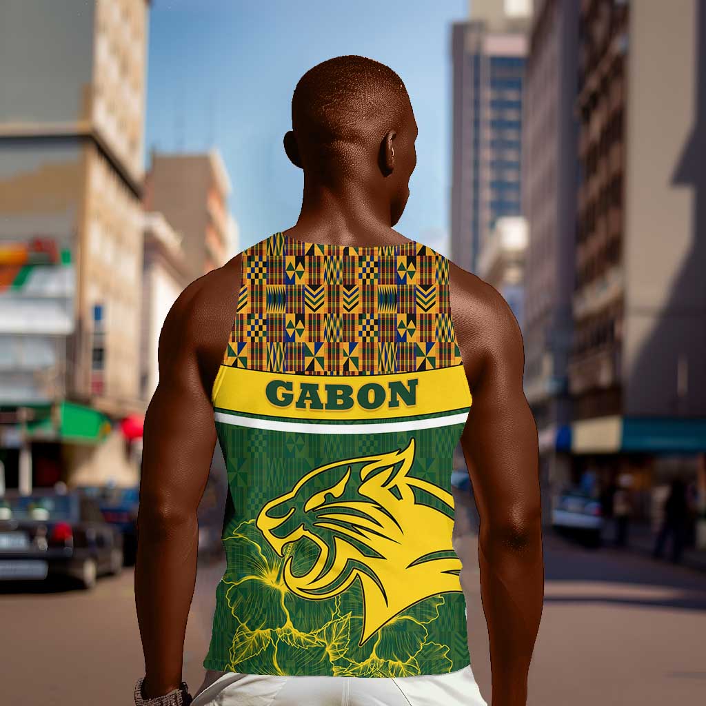 Gabon Men Tank Top - Tribal Print and Fierce Panther Graphic in National Flag Colors