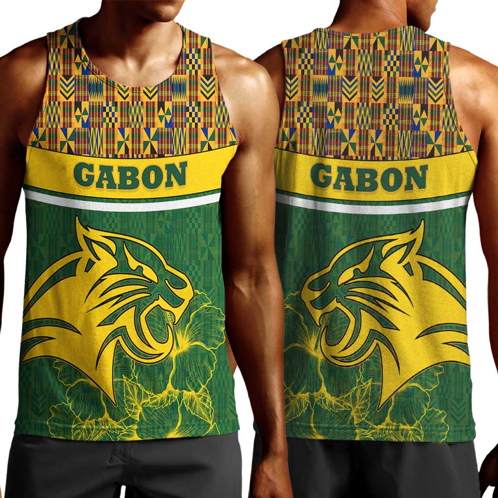 Gabon Men Tank Top - Tribal Print and Fierce Panther Graphic in National Flag Colors