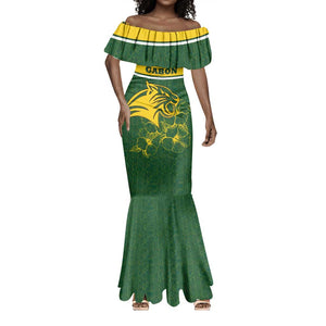 Gabon Mermaid Dress - Tribal Print and Fierce Panther Graphic in National Flag Colors