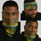 Gabon Neck Gaiter - Tribal Print and Fierce Panther Graphic in National Flag Colors - African Pride