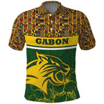 Gabon Polo Shirt - Tribal Print and Fierce Panther Graphic in National Flag Colors