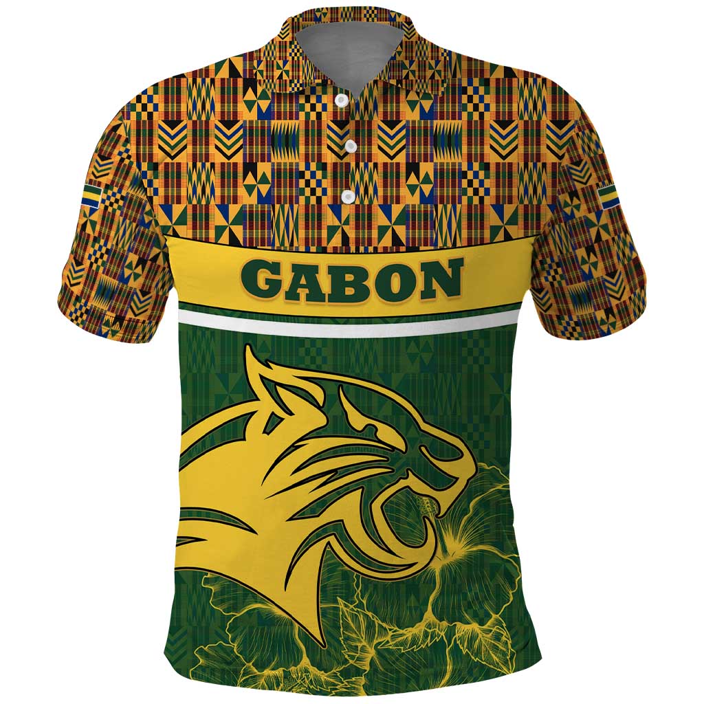 Gabon Polo Shirt - Tribal Print and Fierce Panther Graphic in National Flag Colors
