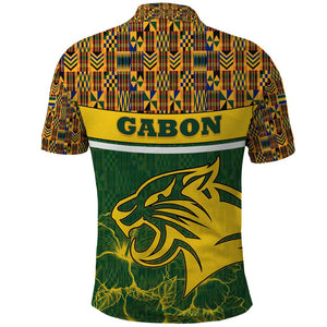 Gabon Polo Shirt - Tribal Print and Fierce Panther Graphic in National Flag Colors