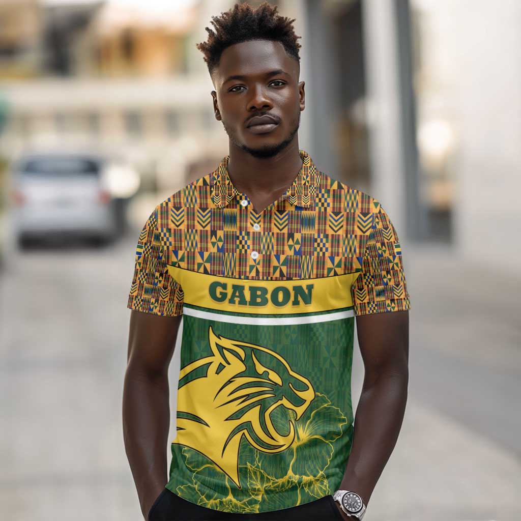Gabon Polo Shirt - Tribal Print and Fierce Panther Graphic in National Flag Colors