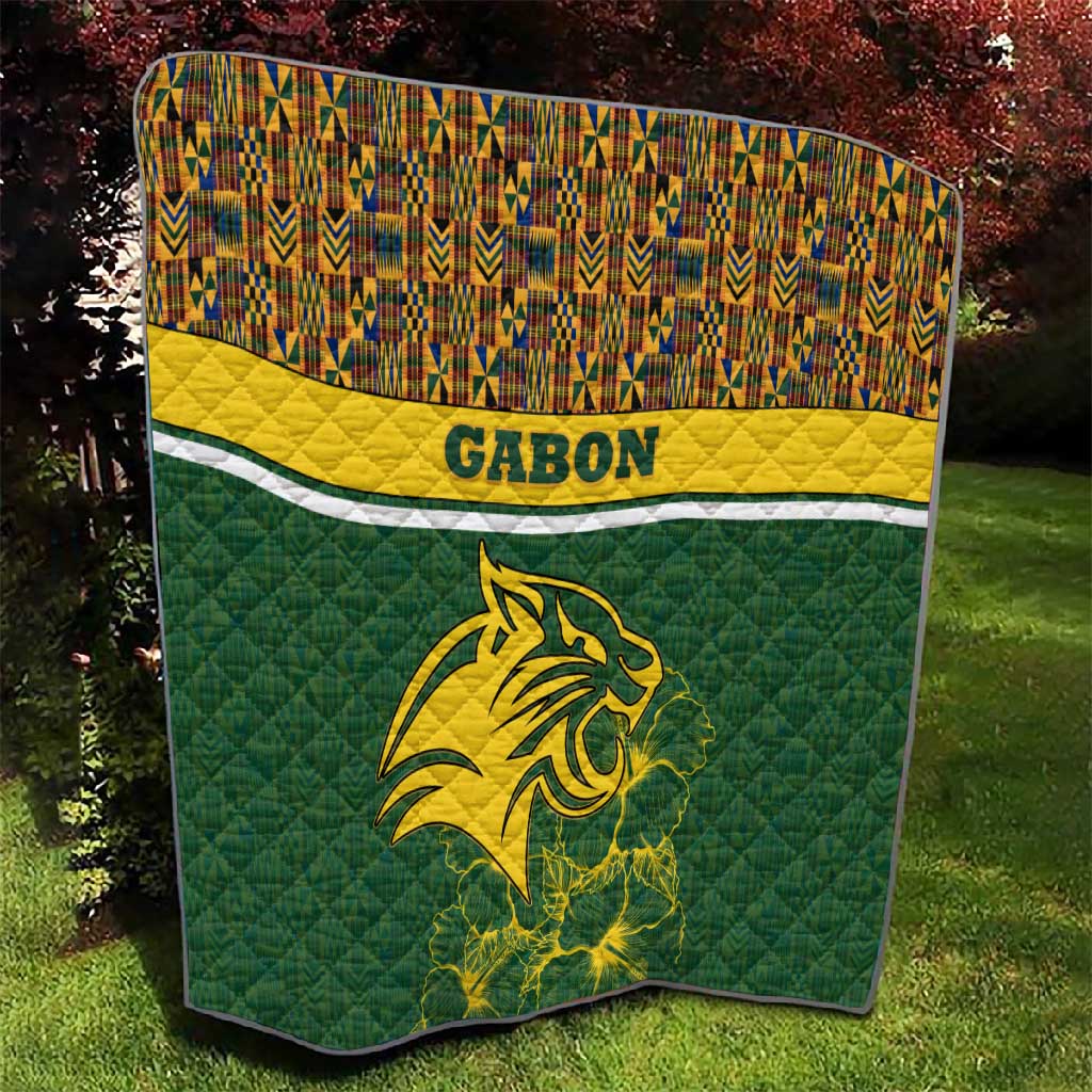 Gabon Quilt - Tribal Print and Fierce Panther Graphic in National Flag Colors