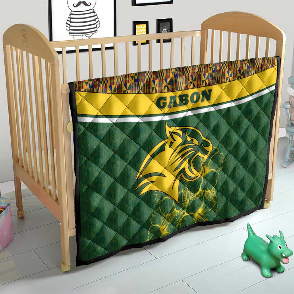 Gabon Quilt - Tribal Print and Fierce Panther Graphic in National Flag Colors